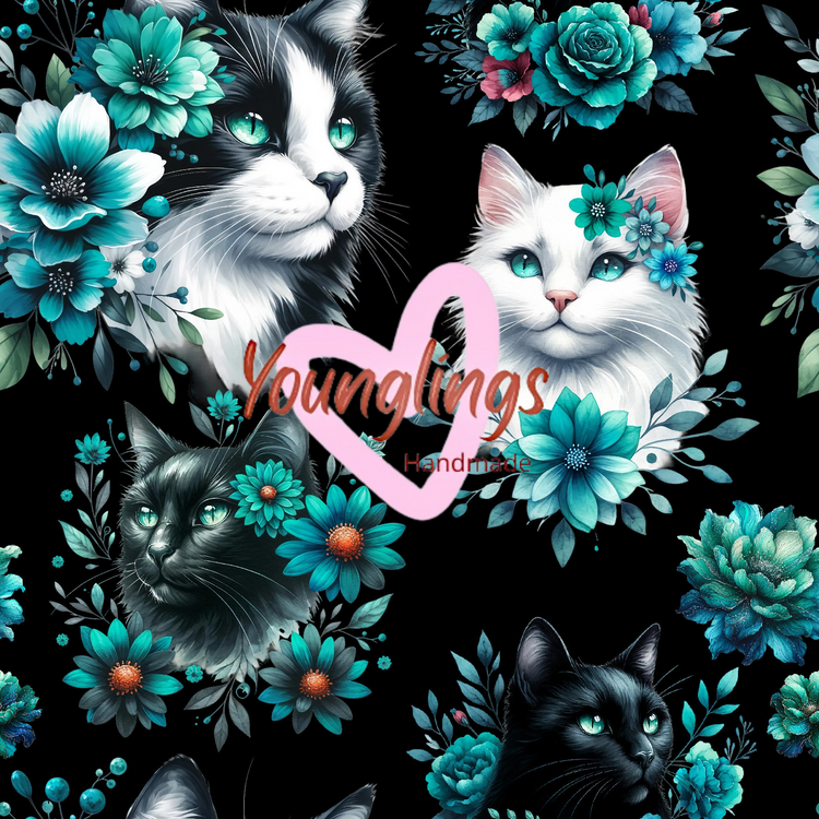 Black Floral Cats Scrub Top