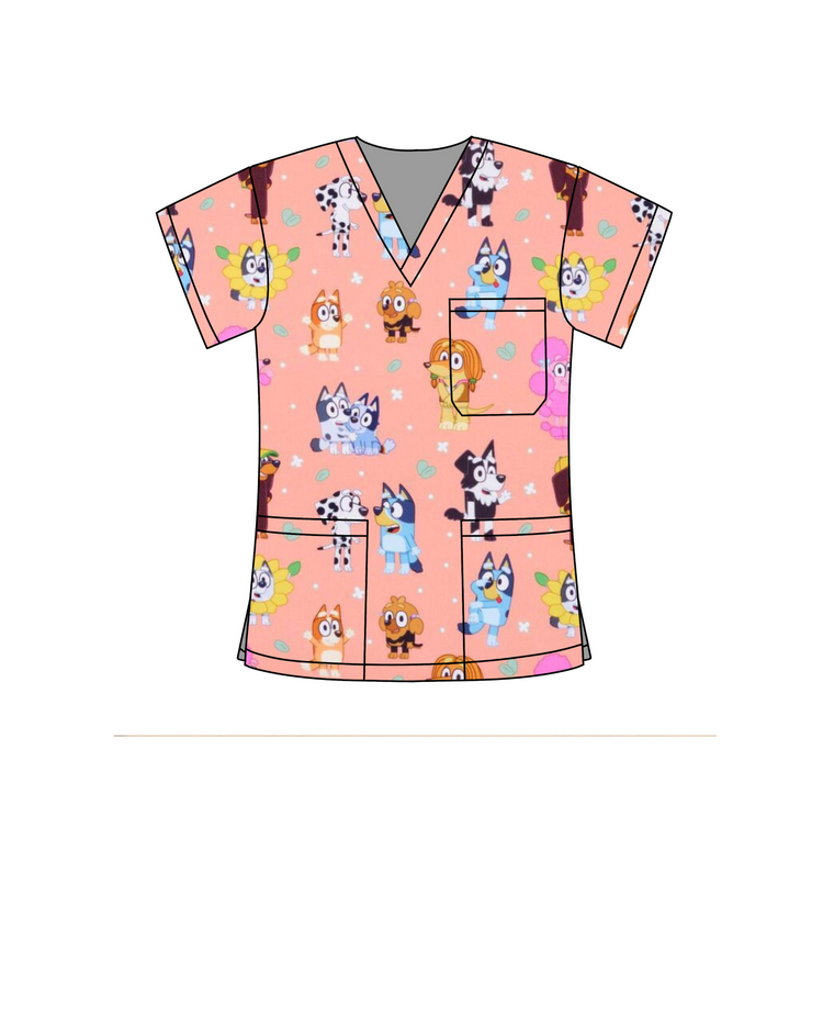 Blue & Friends Scrub Top