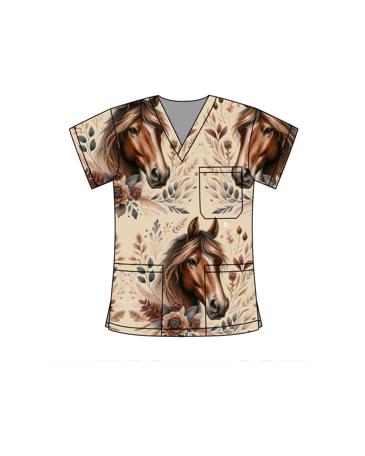 Boho Horses Scrub Top