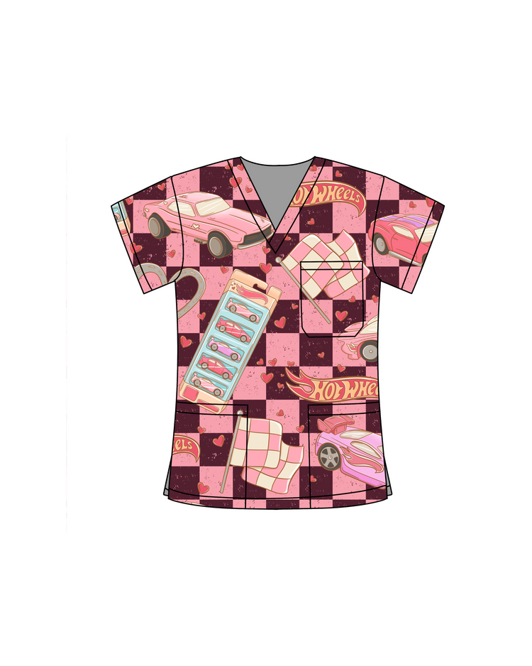 Pink Wheelz Scrub Top