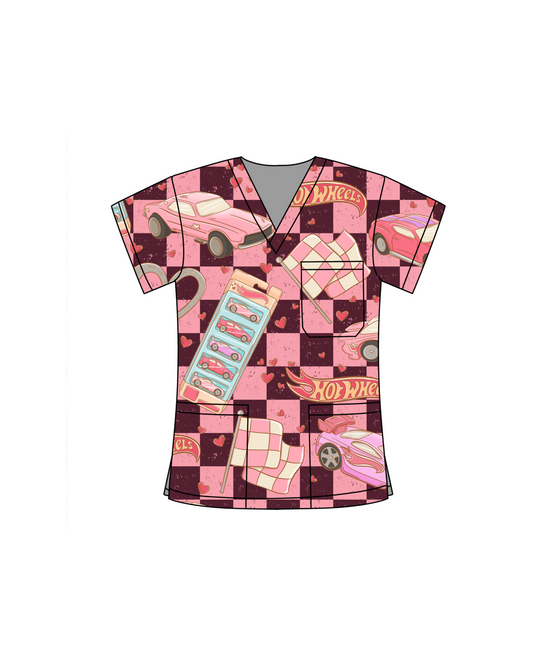 Pink Wheelz Scrub Top